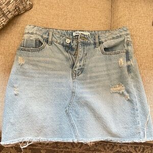 Zara Light Blue Distressed Denim Skirt